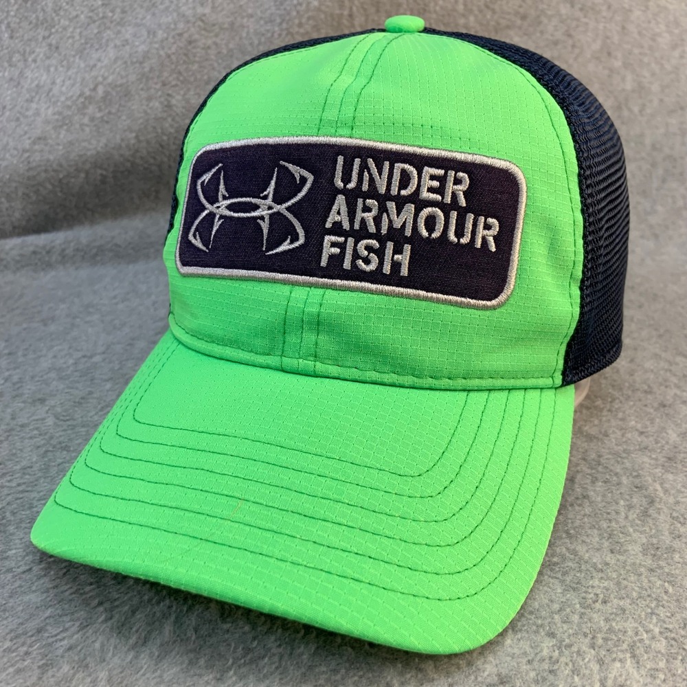 Under Armour Fish Patch Mens Neon Green Navy Blue Trucker Hat Snapback OSFA